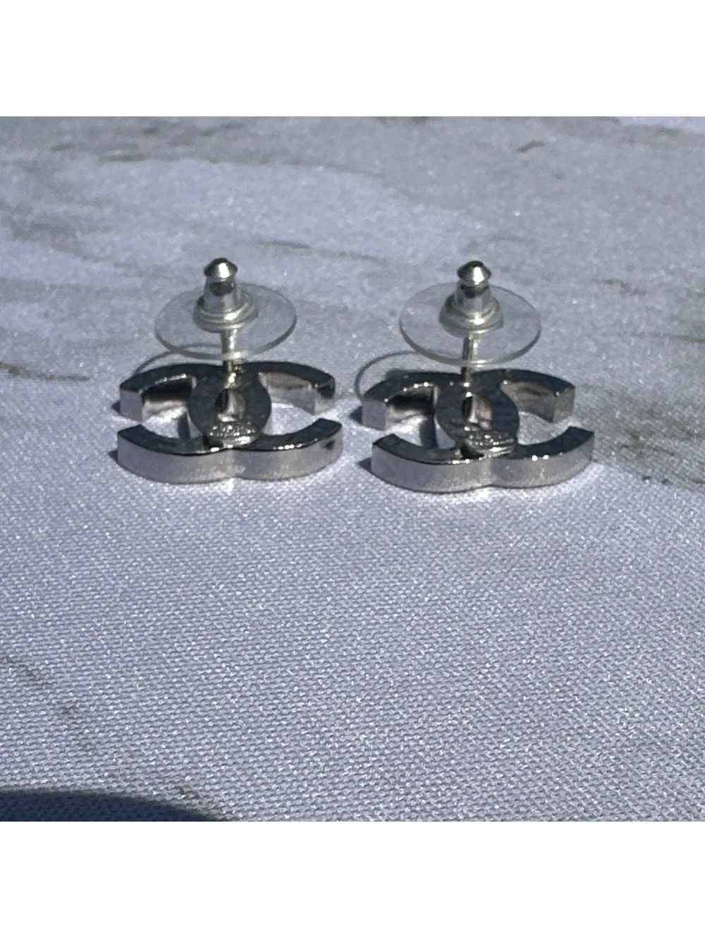 Chanel 05A CC Logo Earrings Black Enamel Silver Tone France